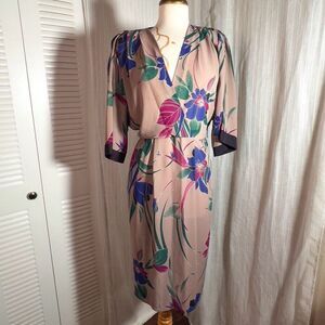 Kono | Women’s | Dresses | M | Vintage Sheer Dark Beige Floral Kimono Style Dres